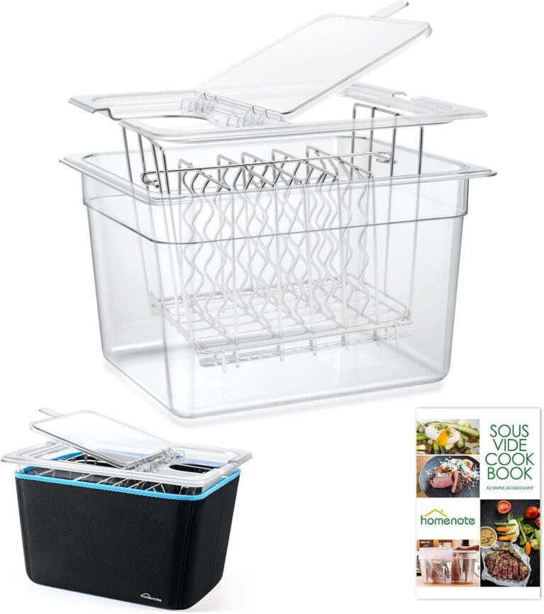HOMENOTE 12 Qt Sous Vide Container, Collapsible Hinged Lid, Rack and Sleeve | BPA-free kit includes a rack, sleeve and recipe booklet; hinged lid opens easily and fits Anova and most sous vide cookers.