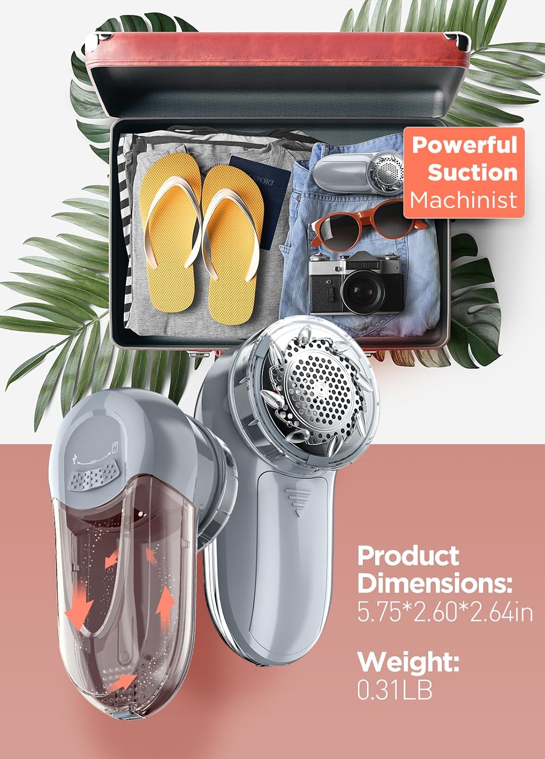Bymore Fabric Shaver, Lint Shaver, Sweater Shaver for Clothes, Gray | Compact one-button design refreshes clothes quickly and fits easily in a bag for home, office or travel - Image 6