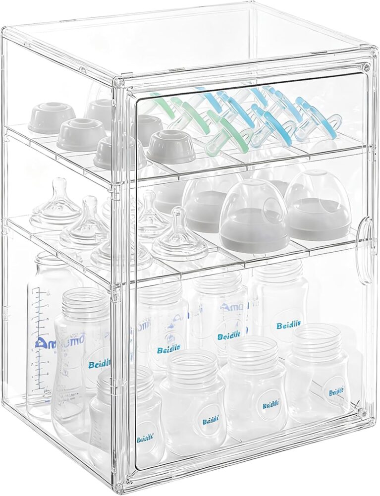 ERTIUANIO Baby Bottle Organizer – 3 Tier Acrylic Bottle Storage Organizer container, Clear Plastic Bottle Station Organizers Drawers for Countertop Kitchen Cabinet Vanity, Bathroom, Gifts for New Mom