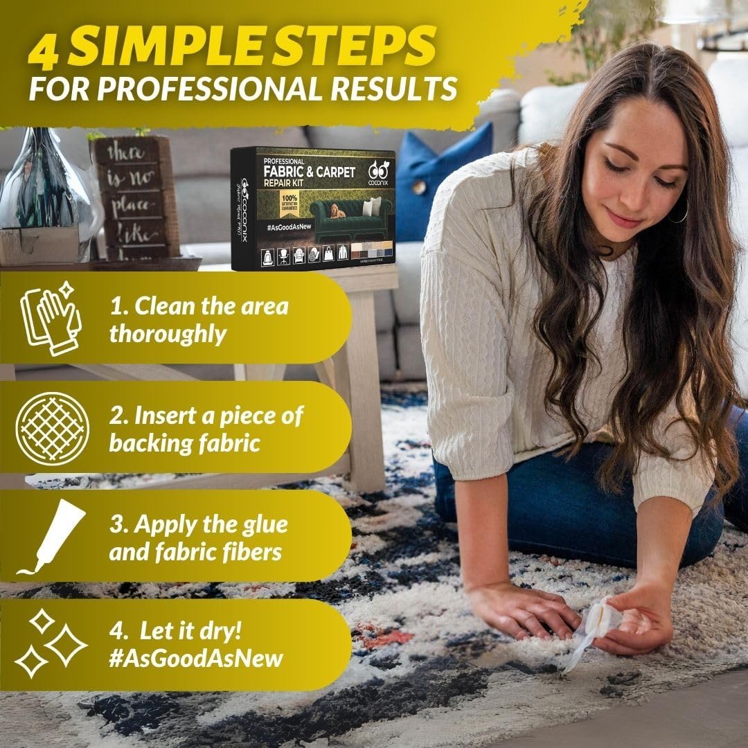 COCONIX Fabric & Carpet Repair Kit | Fix Tears, Holes, and Burns on Fabric and Carpet Upholstery, Rugs, and Clothing | Easy Application with Customizable Colors - Image 4