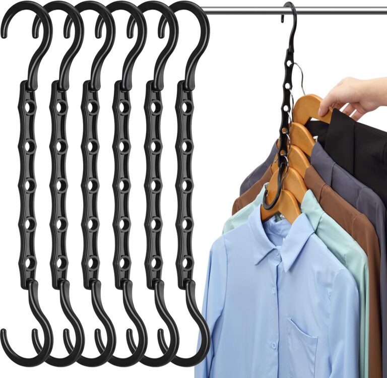 AMKUFO 6 Pack-Closet-Organizers-and-Storage, Space-Saving-Hangers Black | Magic-Hangers, Closer-Organizer-for-Closet-Organization, Space-Saver-Hanger-Organizer-for-Multipurpose, Dorm-Room-Essentials