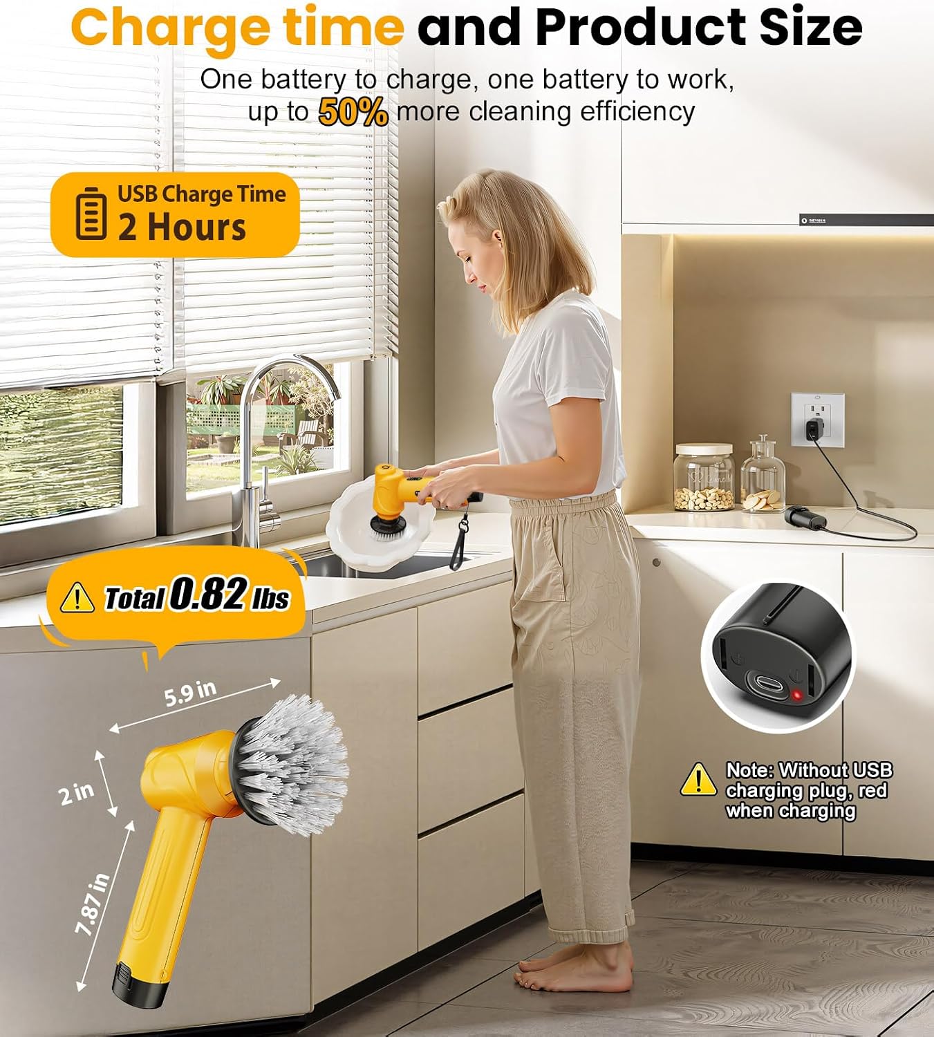 Electric Spin Scrubber Q4, 5000mAh Large Battery, 248-Min Runtime, 600RPM | Handheld Power Dish Scrubber with Display and 5 Brush Heads; Cordless Shower Cleaning Brush for Bathrooms, Sinks and Windows - Image 5