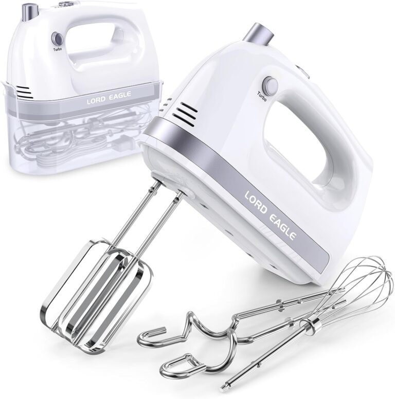 Lord Eagle Hand Mixer Electric Handheld 400W 5-Speed Lightweight | Kitchen Mixer with Storage Case, 5 Stainless Steel Attachments for Baking Cake Egg Cream Food Beater, Turbo+Eject Button
