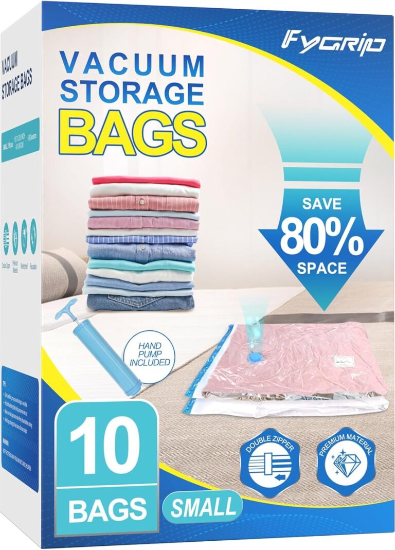 Fygrip 80% Space Saver Vacuum Storage Bags with Hand Pump, 10 Small | Plastic Packaging Bags, Vacuum Seal Bags for Clothing, Travel Lugggage, Blankets, Comforters