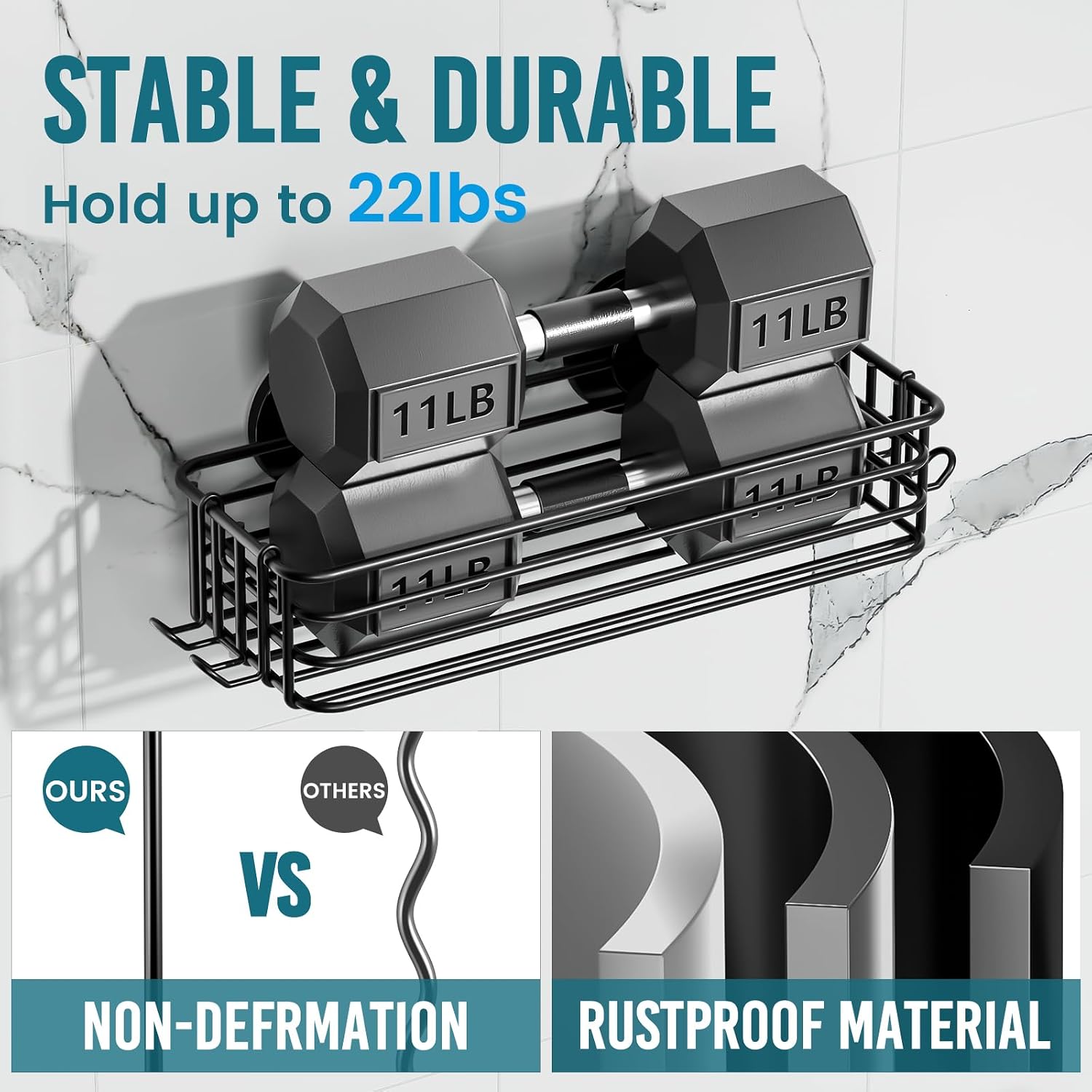 TAILI Shower Caddy Suction Cup 2 Pack with Hooks & Soap holder, Black | Heavy Duty Shower Organizer, No Drilling Bathroom Organizer, Metal Storage Basket - Image 4