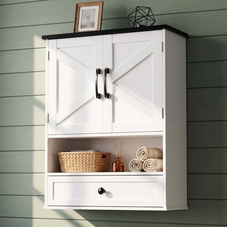 Farmhouse Bathroom Wall Cabinet, 30" x 24" Wall Mounted Storage Cabinet with Barn Door and Drawer, Over Toilet Bathroom Organizer for Bathroom, Laundry Room
