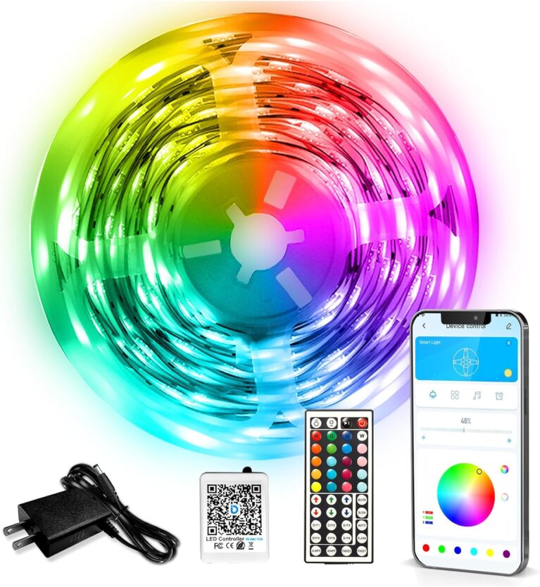 DAYBETTER LED Strip Lights 110ft 1Roll RGB Music Sync Smart App Control | Indoor color changing decor for bedroom, kitchen, party. 44-key IR remote, timer, cuttable, flexible, strong adhesive