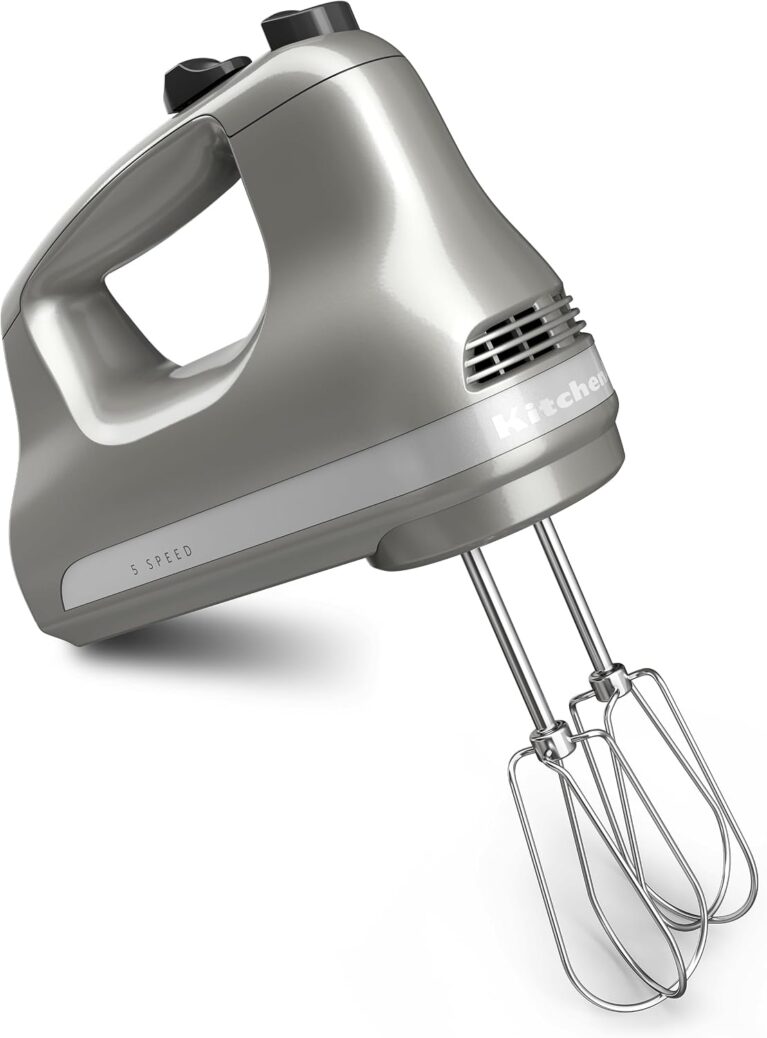 KitchenAid 5 Ultra Power Speed Hand Mixer, KHM512, Contour Silver | 5 Speeds, Lockable swivel cord, Turbo Beaters, Easy release button, Dishwasher-safe beaters