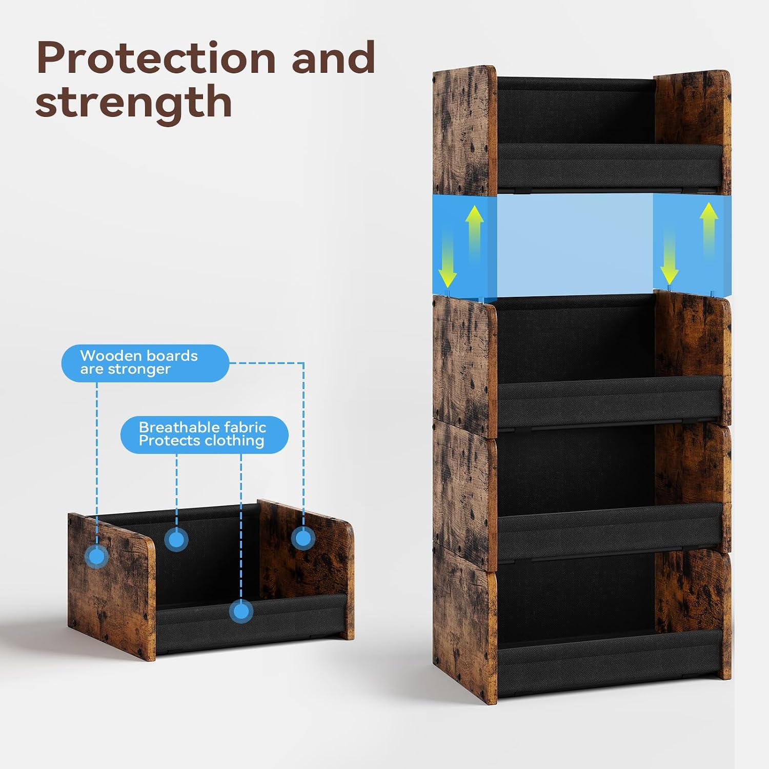 FOUCSSOMEI Closet Organizer and Storage, 4 Tier Stackable Storage Organizer, Wooden & Metal Closet Shelves, Modular Clothes Organizer, Storage Shelf, Bedroom & Closet Organization, Patent Design - Image 4