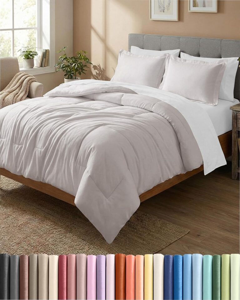 Queen Comforter Set - Light Grey Bedding for All Seasons - 3 Piece Bed Set | 1 Lightweight Comforter (88" x 88") & 2 Pillow Shams (20" x 26") Box Stitched Down Alternative, Duvet Insert with Corner Tabs