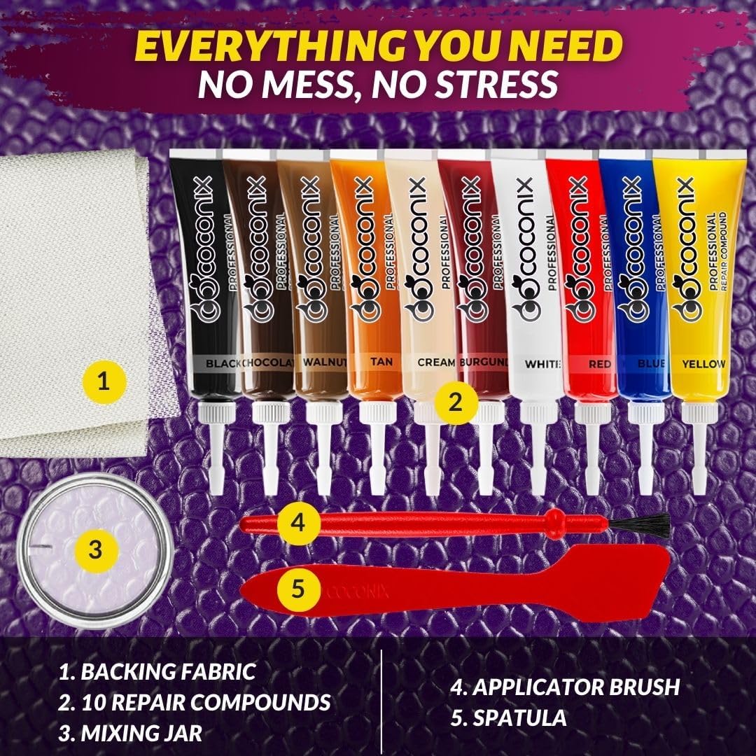 Coconix Leather & Vinyl Repair Kit | Fix Tears, Holes, Scratches, and Peeling on Leather and Vinyl Furniture, Car Seats, and Jackets | Easy Application with Customizable Colors - Image 7
