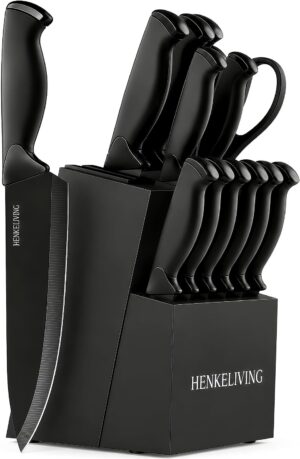 14-Piece Black Kitchen Knife Block ...
