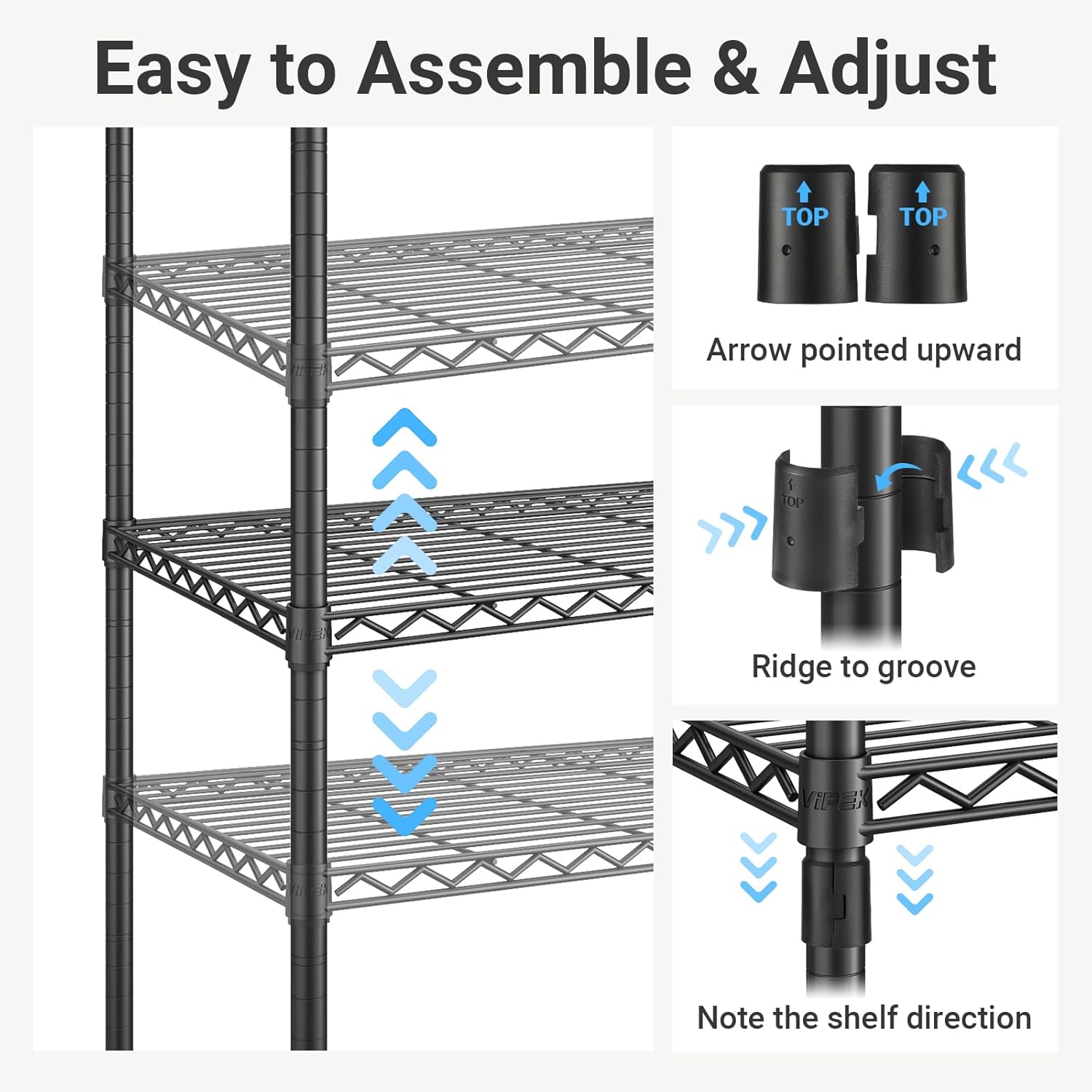 VIPEK X3 Expandable Heavy Duty Clothes Rack Closet Organizer System Black | Large Freestanding Clothing Rack with Adjustable Shelves and Hanger Rods from 5'2" to 8', Reach-in & Walk-in Closet 1210LBS - Image 8
