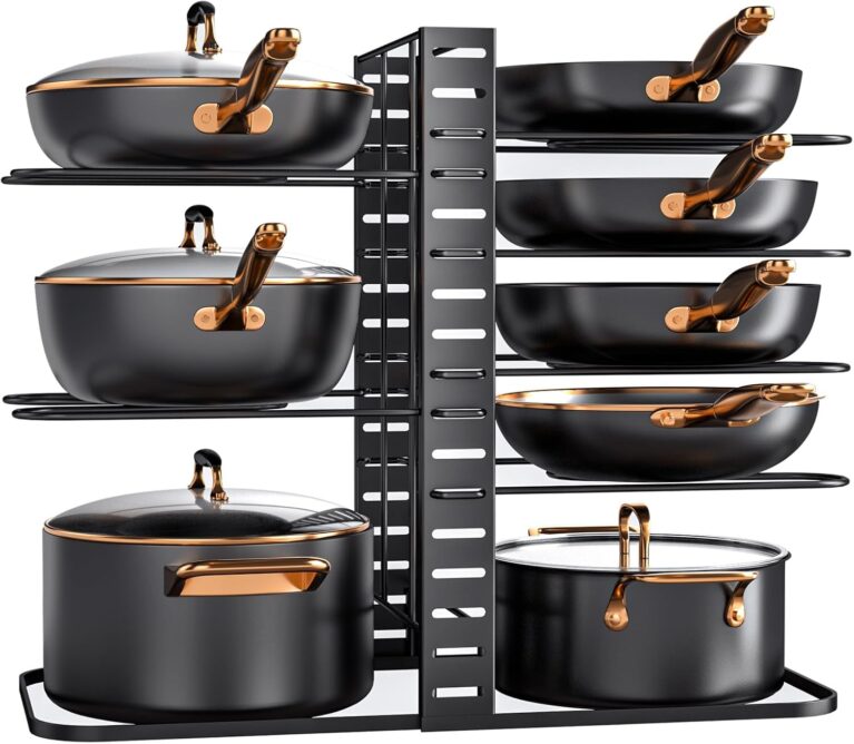 MUDEELA 8-Tier Lightweight Pots and Pans Organizer under Cabinet, 14.55" H | 3 DIY Methods, Adjustable pot rack, Fits 6"-11" pots and pans, Pot lid organizer inside cabinet, Kitchen storage