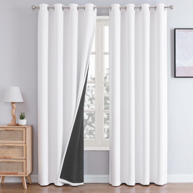 ChrisDowa White 100% Blackout Curtains for Bedroom 84 Inches Long 2 Panels | 2 Thick Layers, Thermal Insulated, Grommet, Window Treatment, Living Room Drapes with Black Liner, Pure White, 52 x 84 Inch
