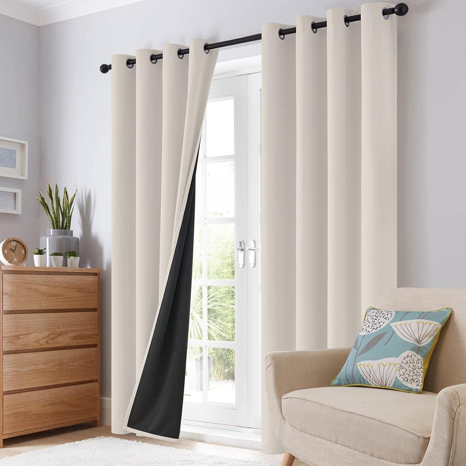 SimpleHome Cream 100% Blackout Curtains Room Darkening Living Room 84 Inch | Curtains for Bedroom,Thermal Insulated Grommet Window Drapes,Curtains for Living Room with Black Back,52 x 84 Inch,2 Panels - Image 8