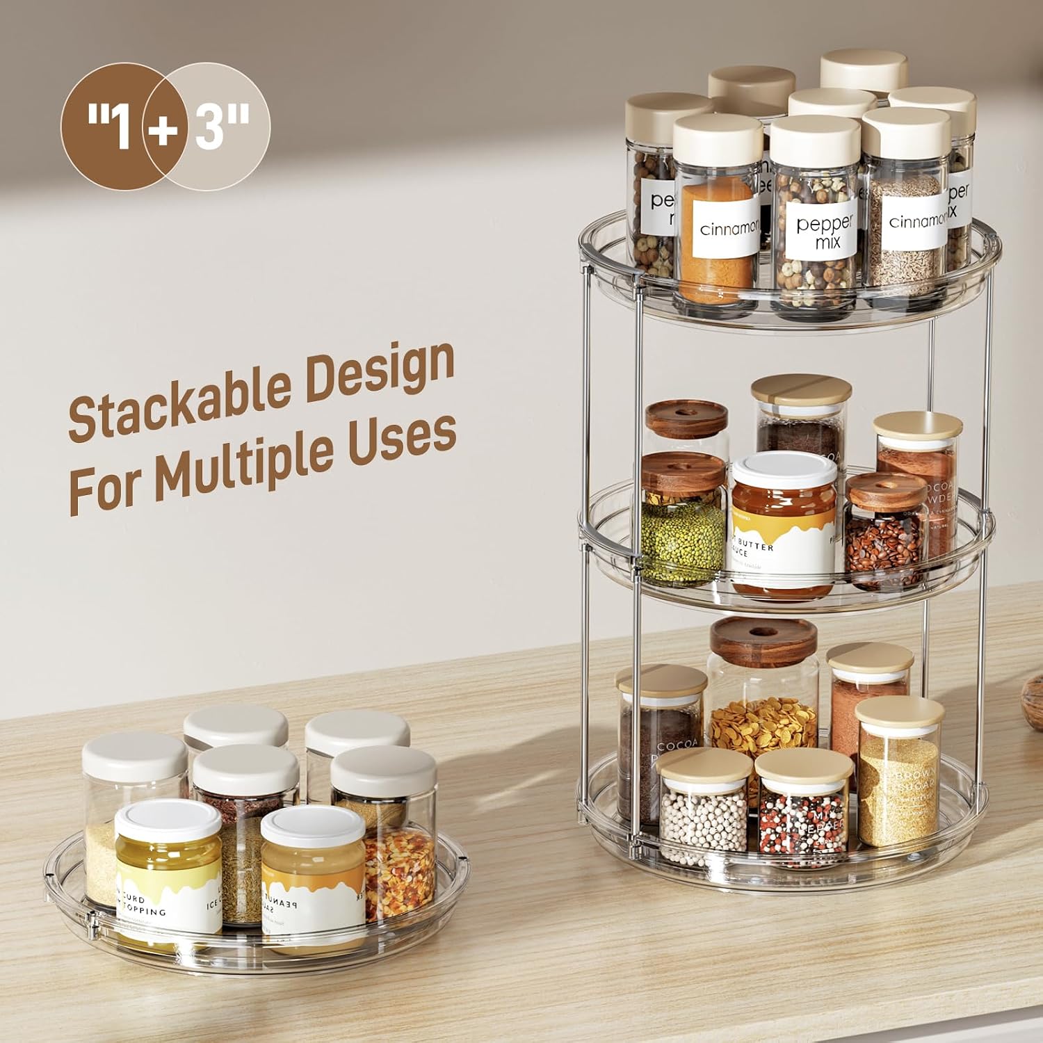 LAMU 2 Tier Lazy Susan Turntable Organizer 9.25'' Rotating Spice Rack Organization for Cabinet, Kitchen, Pantry, Countertop, Bathroom, Vanity, Medicine Cabinet Organizer, Clear - Image 6