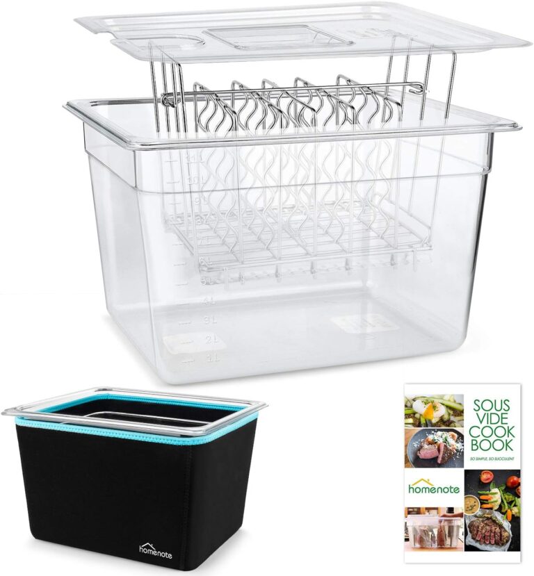 HOMENOTE Sous Vide Container 12 Quart with Lid, Rack, Sleeve and Cookbook | BPA-free complete kit includes rack, insulated sleeve and recipe booklet; compatible with Anova and most sous vide cookers.
