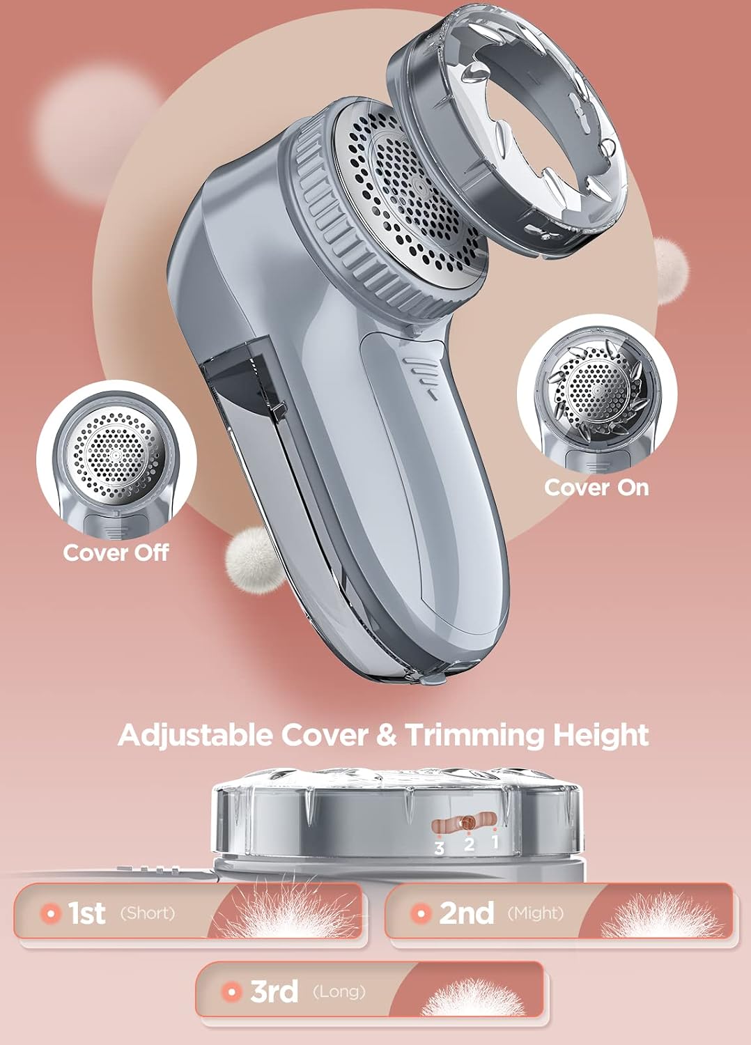 Bymore Fabric Shaver, Lint Shaver, Sweater Shaver for Clothes, Gray | Compact one-button design refreshes clothes quickly and fits easily in a bag for home, office or travel - Image 4