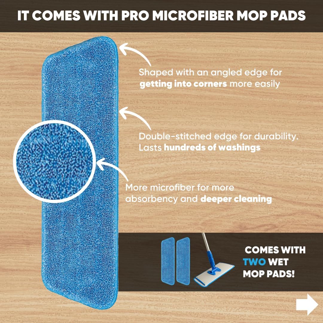 Cinch Mop - Microfiber Mop for Hardwood Floors - Flat Mops System for Wood, Tile, Laminate, Vinyl, 2 Wet Pads Refills, Reusable Micro Fiber Mopping Heads - Image 3