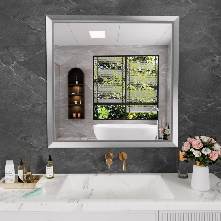 Amorho Bathroom Mirror for Wall 36x36 Inch, Brushed Silver Metal Framed | Anti-rust, HD Reflection, Tempered Glass, Mirrors for Over Sink, Bedroom, Living Room, Entryway, Horizontal or Vertical.