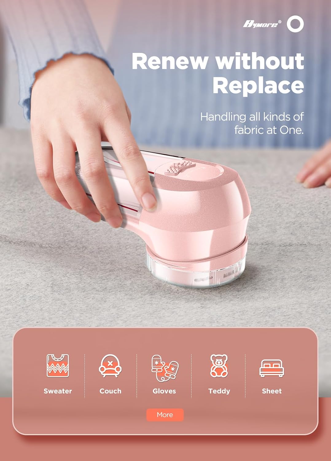 Bymore Fabric Shaver, Lint Shaver, Sweater Shaver for Clothes, Pink | Compact one-button design refreshes clothes quickly and fits easily in a bag for home, office or travel - Image 2