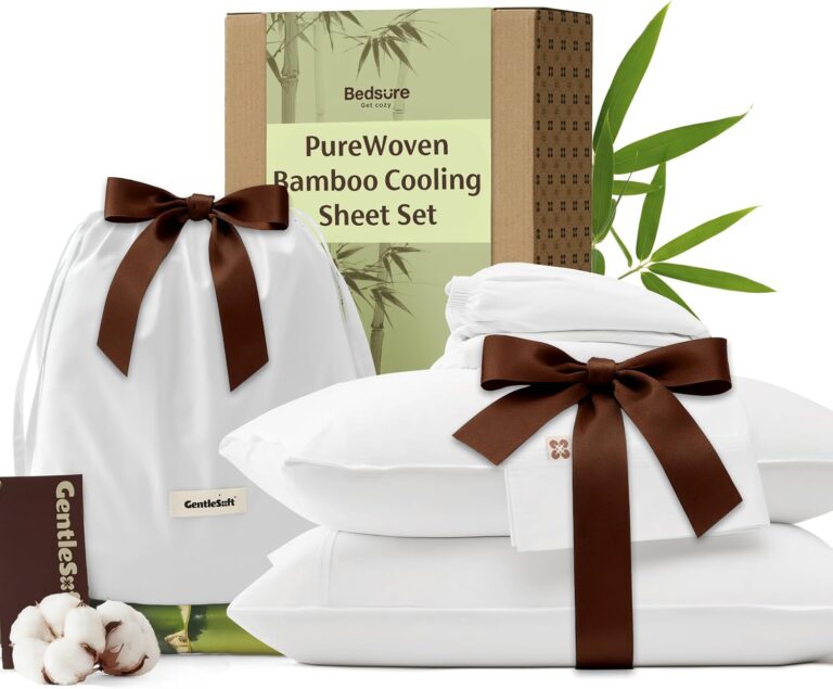 Bedsure PureWoven Bamboo Viscose Cooling Sheets Queen, 4 PCS | Rayon Cotton Serene Blend, Breathable & Buttery Soft, Deep Pocket Up to 18", Hotel Luxury Bedding for Hot Sleepers, White