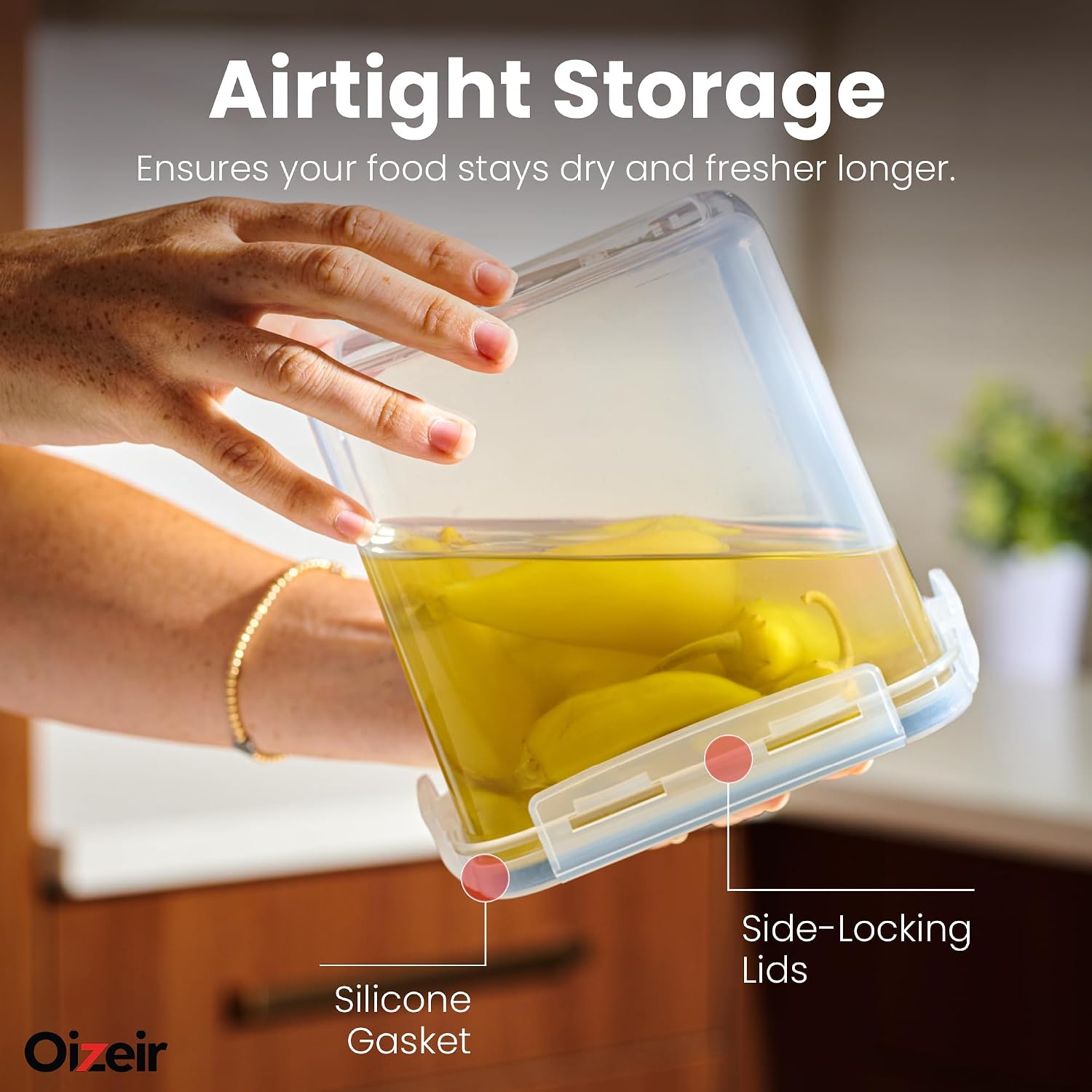 Oizeir Airtight Food Storage Containers with Lids 24-Pack, Pantry Kitchen | 24-Pack BPA-Free Airtight Plastic Food Containers, Snap Lids for Pantry Kitchen, Flour Sugar Rice Cereal Pasta, Clear - Image 5