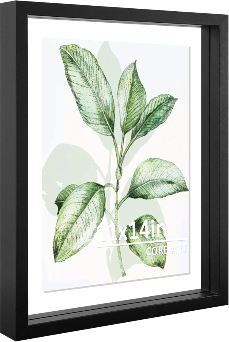 CORE ART 11x14 Floating Picture Frame, Black | Double Plexiglass Floating Design, Holds 8x10 or 5x7 Photo, Clear Modern Look, Sturdy MDF Frame, Wall or Tabletop Display