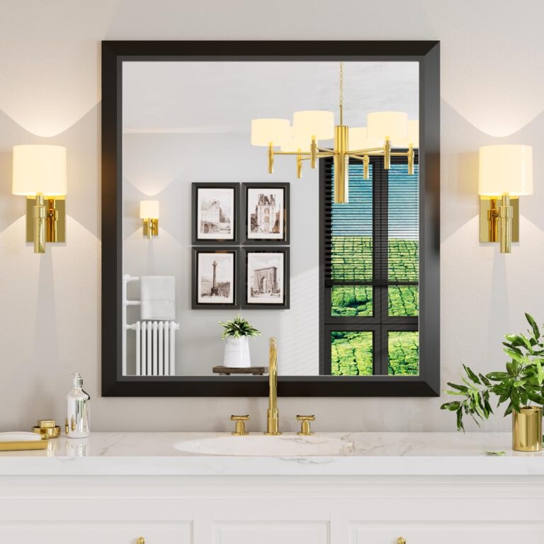 Amorho Black Bathroom Mirror, 40x38 Inch, Metal Framed | HD Reflection, Anti-Rust, Hang Horizontally/Vertically, Suitable for Vanity, Bedroom, Farmhouse, Bathroom, Entryway