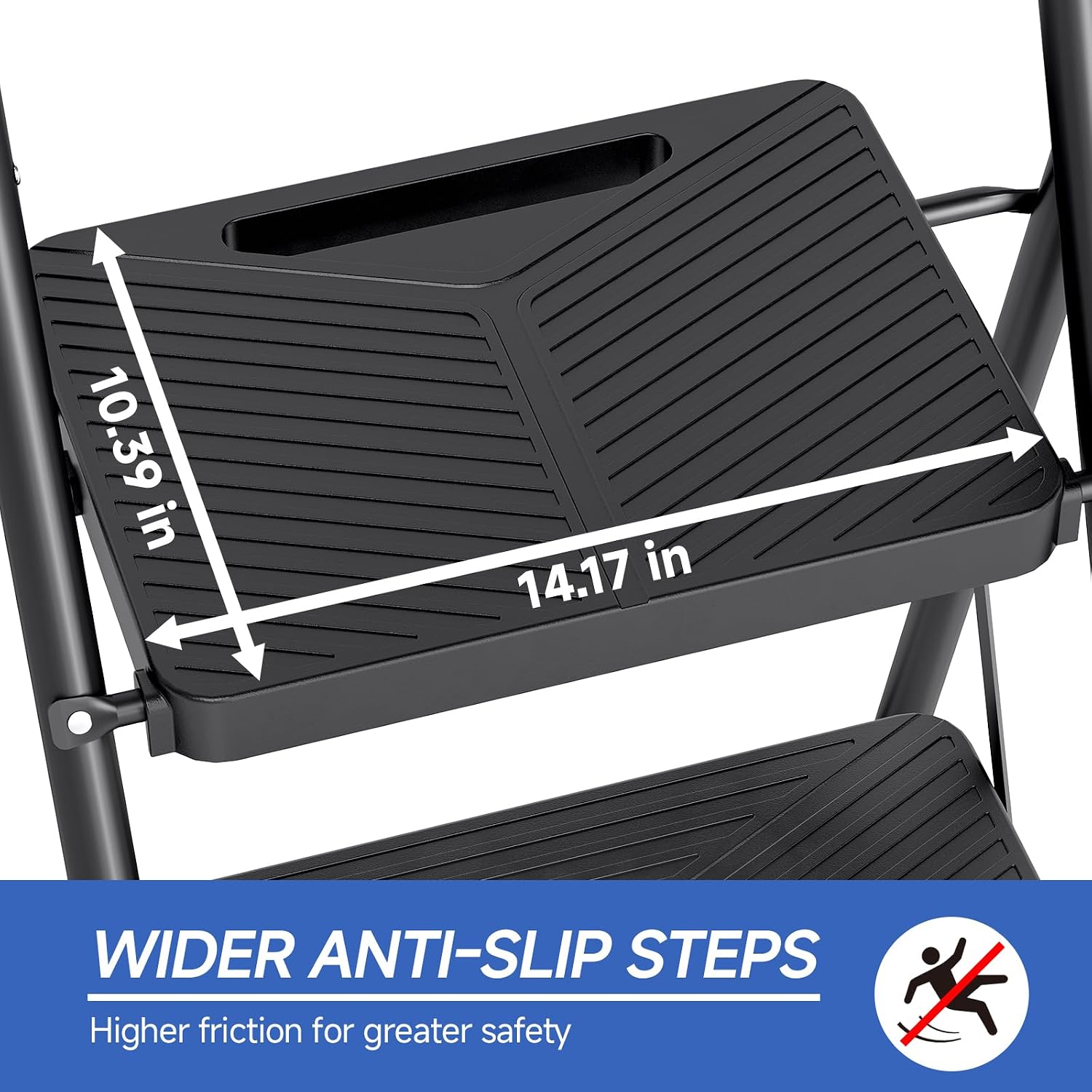 KINGRACK 4 Step Ladder, Portable Folding Ladder with Anti-Slip Pedals | Heavy Sturdy Steel Step Stool for Multi-Purpose, Home, Kitchen, Handrail, Safe-Lock Design, Pass 500lbs Load Testing, Black - Image 3