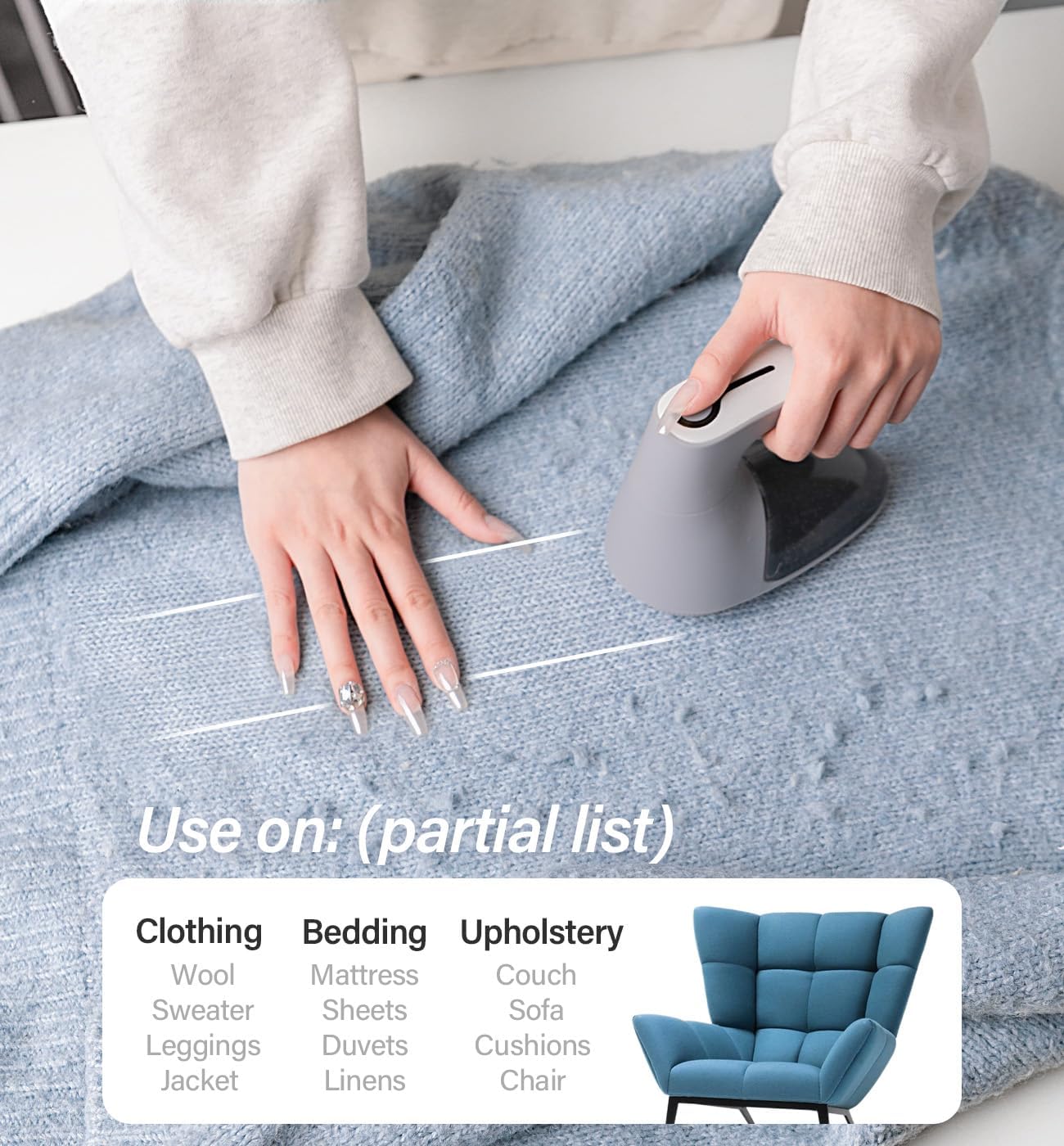 Bymore Fabric Shaver, Lint Shaver, Sweater Shaver for Clothes, Gray | Large 65mm head and six-leaf blades cover more area in fewer passes for fast, even care on sweaters, couches and furniture - Image 5