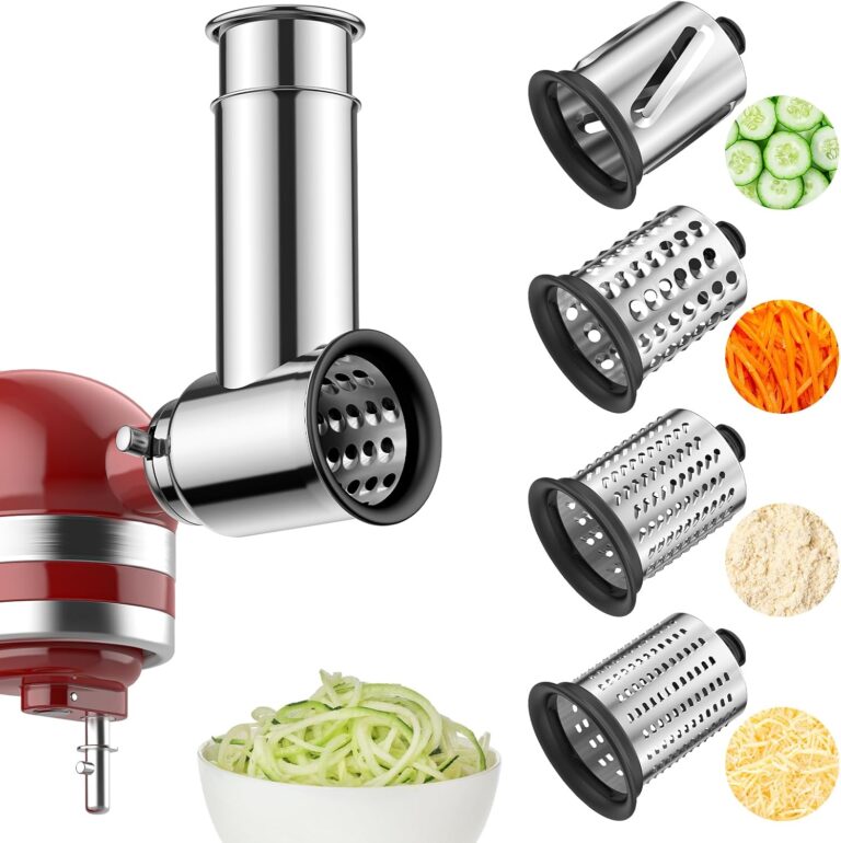 HOZODO Slicer Shredder Attachment for KitchenAid Stand Mixer | Stainless Steel, 4 Blades for Cheese Grating, Slicing, Shredding & Grinding for KitchenAid Cheese Grater Attachments