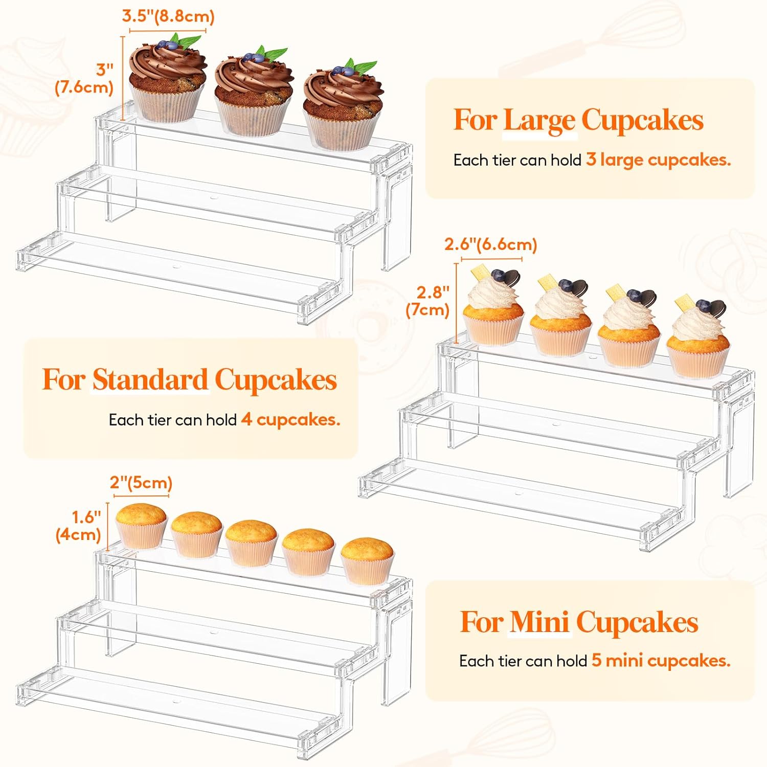 Lifewit 12″ Spice Rack, Perfume Cologne Stand, Tool-Free Assembly, 1 Pcs | 3-Tier Clear Cupcake Riser, Display Shelf for Seasoning, Figurine, Makeup, Room Decor, Kitchen Cabinet Storage Organization - Image 5
