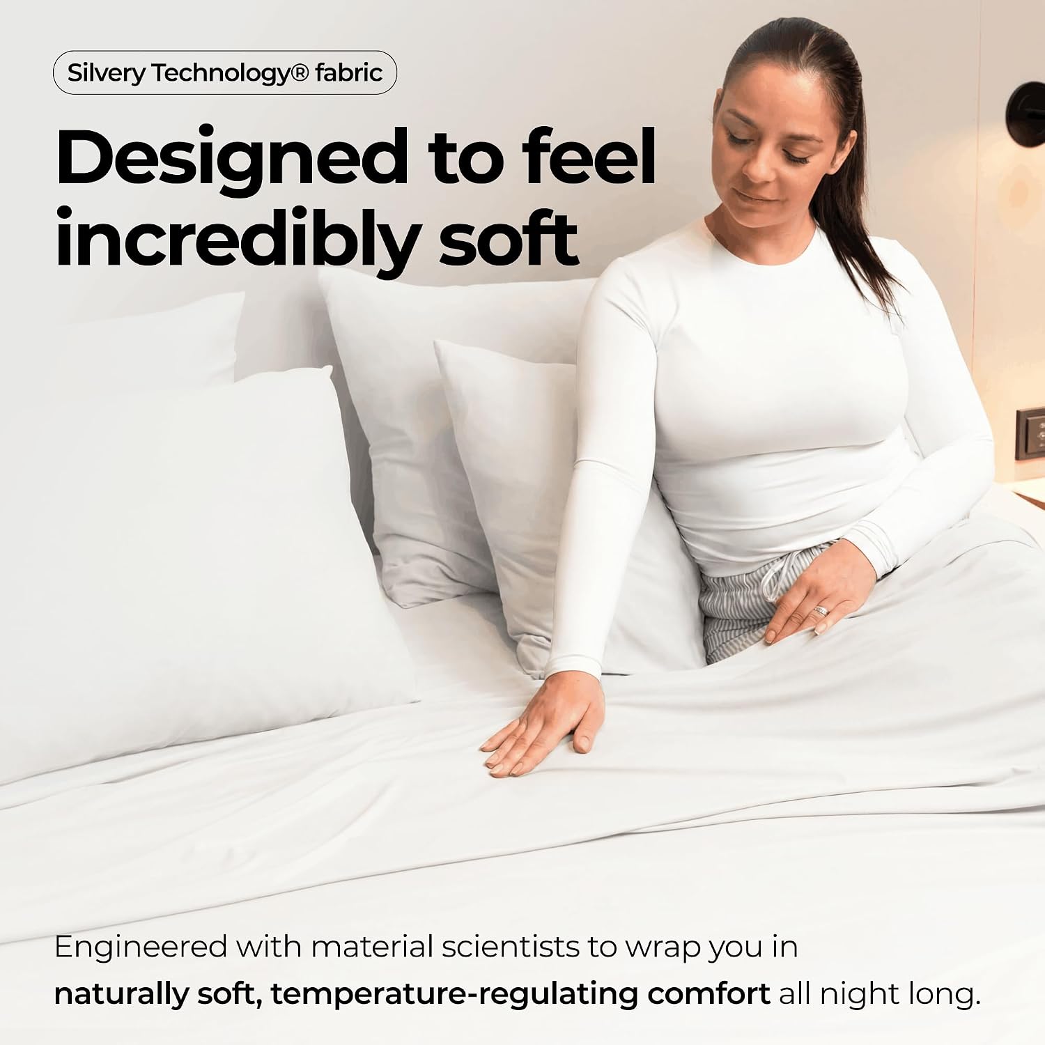 Silvery Silver Infused Bed Sheets Set - Ultra-Soft Temperature-Regulating Fabric with Self-Cleaning Technology™ that Stays Fresh 3X Longer for Hygienic Sleep - Image 3