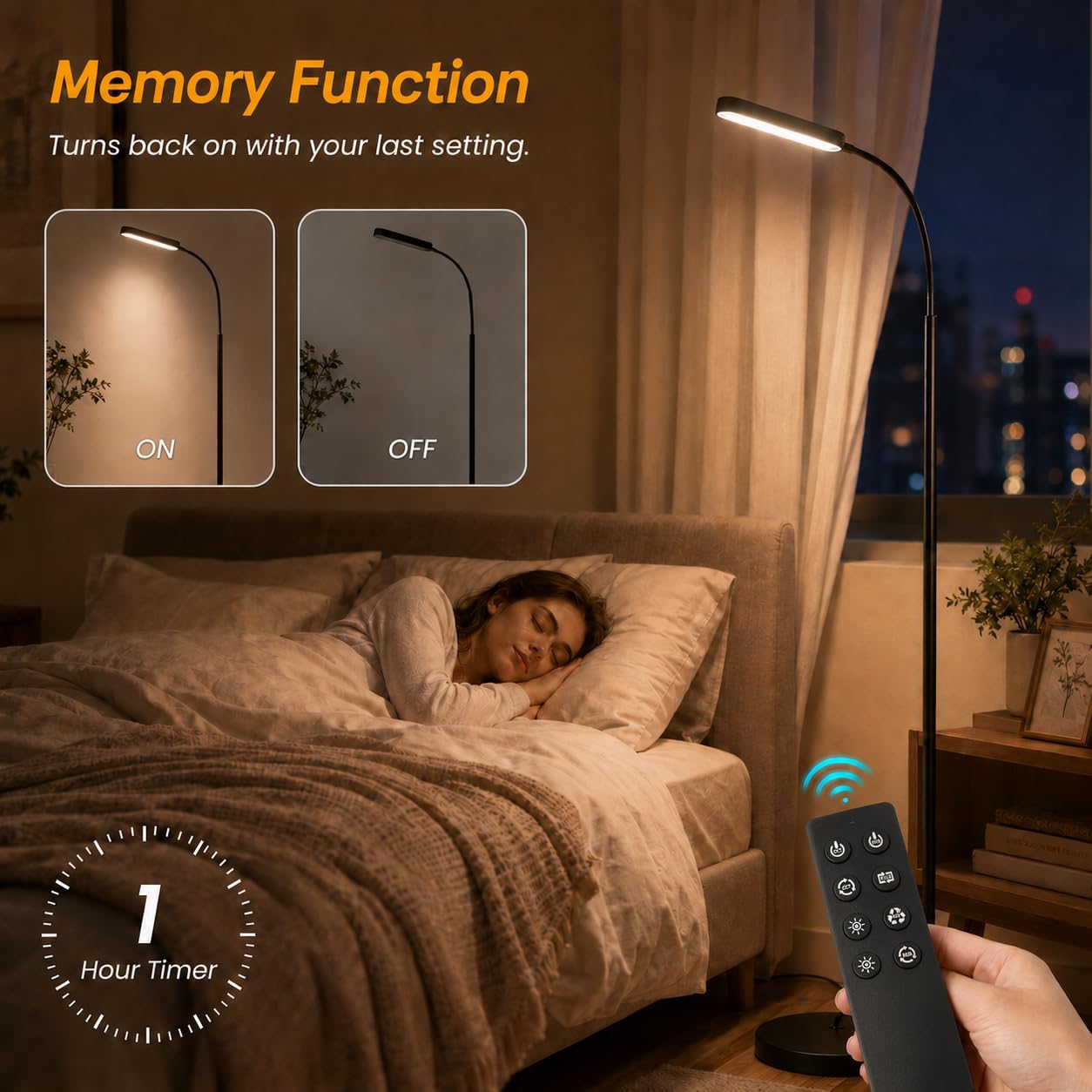 Wio-Mio Floor lamp, 15w/1000lm Bright LED Floor Lamp with Stepless Adjustable 3000K-6000K Colors and Dimmer, Remote and Touch Control, Adjustable Floor Lamp for Living Room - Image 4