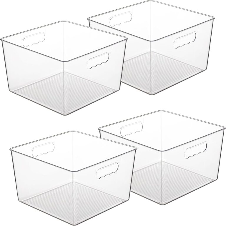 Vtopmart 4 Pack Extra Large Clear Storage Bins, 11x11 Cube Organizer | Acrylic Cube Storage Bins, Plastic Containers with Handle for Pantry, Kitchen, Closet, Laundry Room, Bathroom, Under Sink