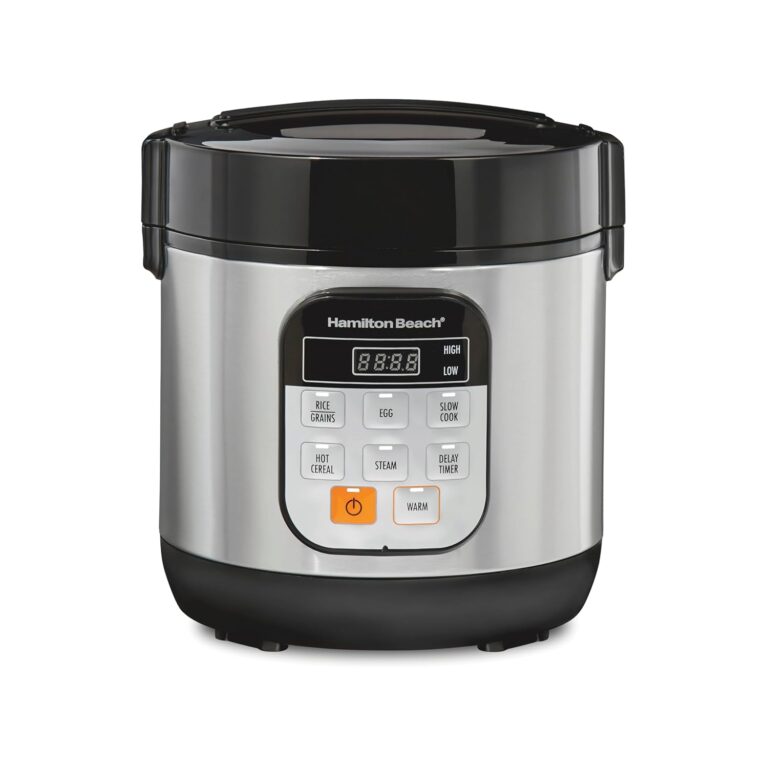 Hamilton Beach Digital Programmable Rice Cooker & Food Steamer, with Slow Hard-Boiled Egg Functions, Egg/Steam Tray, Small & Compact, 6 Cups Cooked (3 Uncooked), Stainless Steel (37524) | 6 Cups Cooked (3 Uncooked) | Slow Cooker & Hard-Boiled Egg Settings | PFAS-Free Nonstick Pot | Steam Basket | Stainless Steel