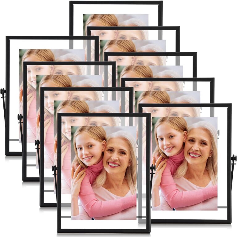 Treela 9 Set 6x8 Inch Black Frames for Picture Sizes 4x6, Metal Glass Vintage Brass Floating Photo Frame Vertical Tabletop Display for Wedding Home Office Desk Decorations(frame Size 6x8 Inch)