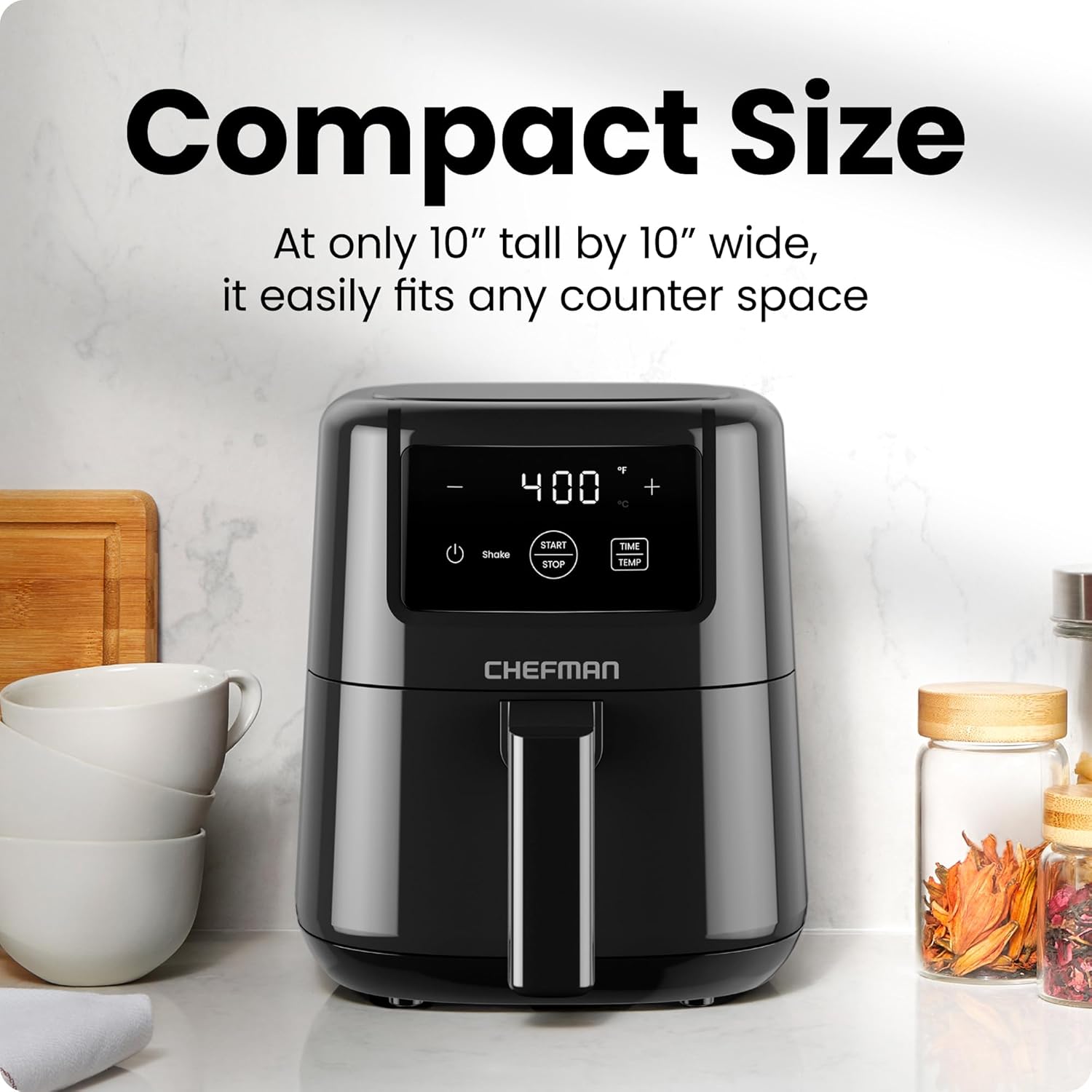 CHEFMAN 2 Qt Mini Air Fryer – Digital Space-Saving Compact Air Fryer with Nonstick and Dishwasher Safe Basket, Quick & Easy Meals in Minutes, Features Digital Timer and Shake Reminder – Black - Image 3