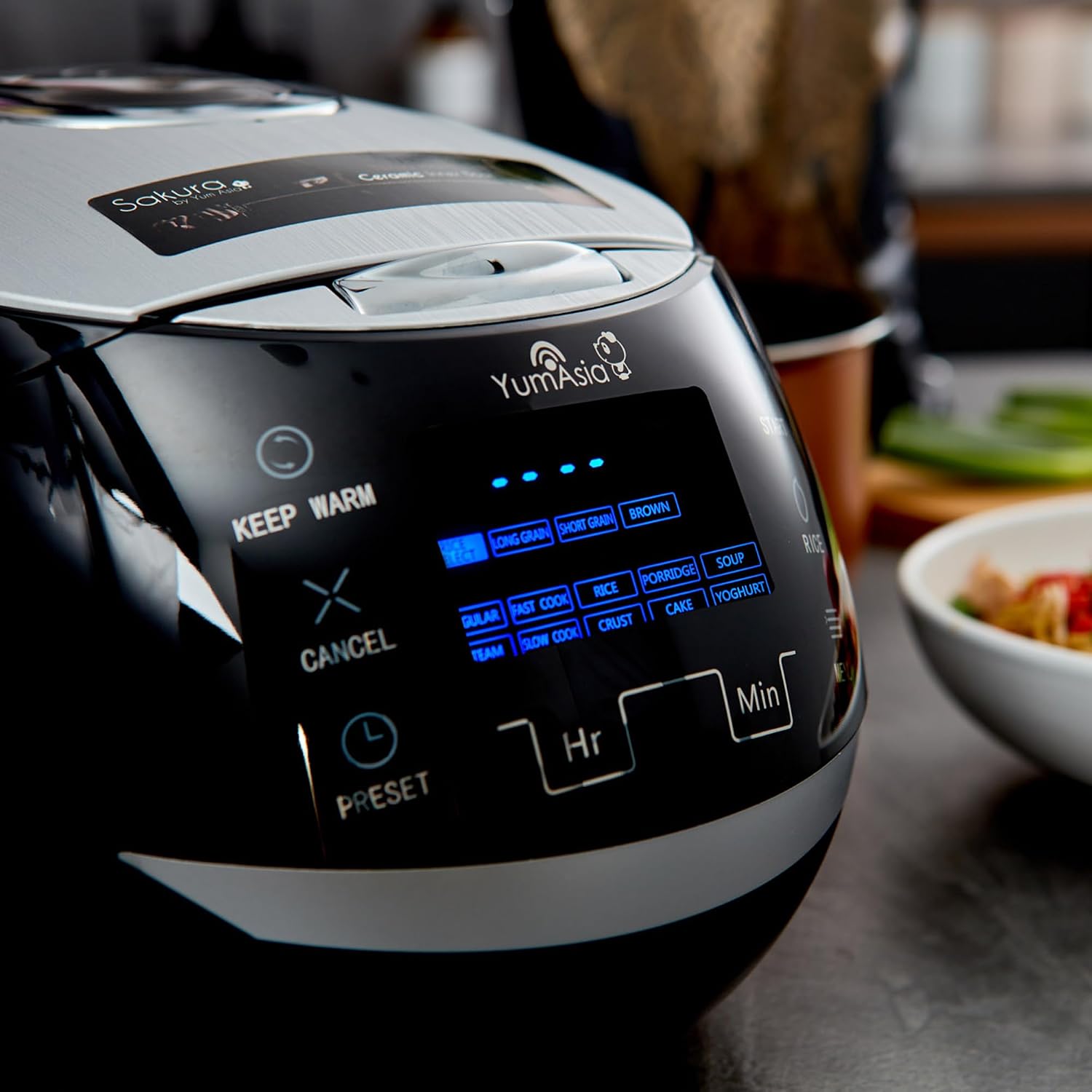 Yum Asia Sakura Rice Cooker with Ceramic Bowl and Advanced Fuzzy Logic (8 Cup, 1.5 Litre) 6 Rice Cook Functions, 6 Multicook Functions, Motouch LED Display, 120V Power (Black and Silver) - Image 11