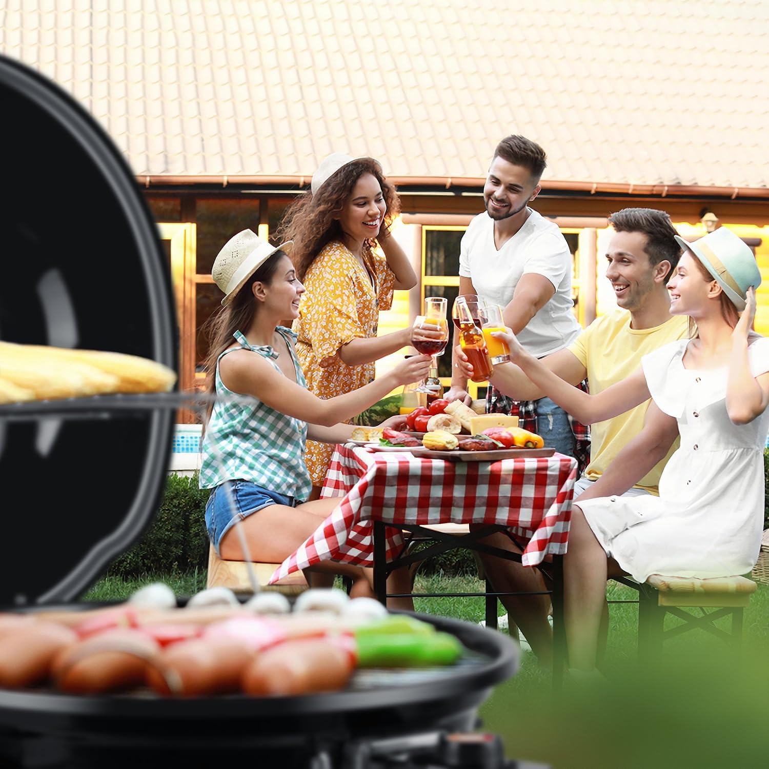 Electric Grill, Techwood Indoor/Outdoor Electric BBQ Grill, 1600W Portable Removable Stand Grill with Adjustable Heat & Drip Tray, Double Layer Design for Party, Patio & Backyard (Black) - Image 6
