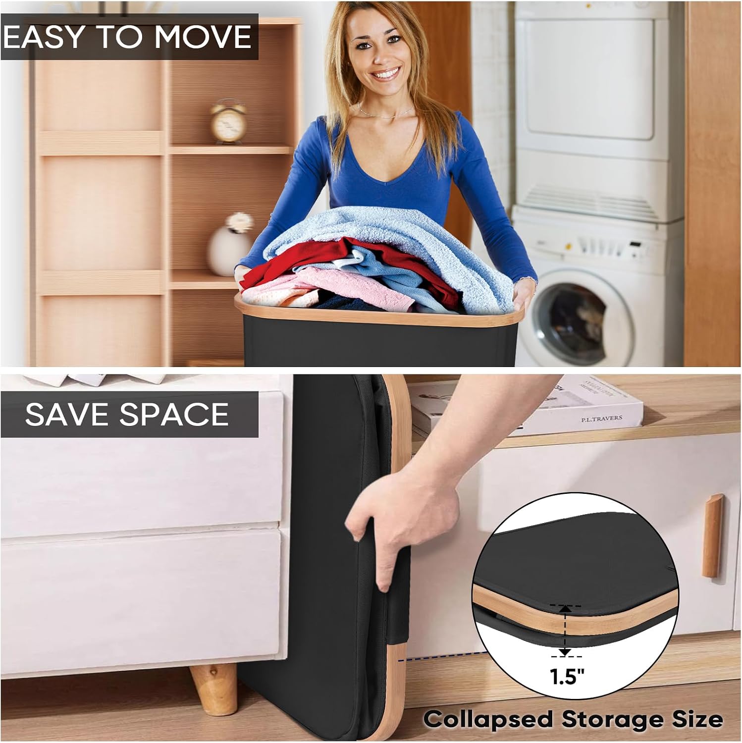 BALEINE 100L Laundry Hamper with Lid, Large Laundry Basket Bin | Large Capacity, Easy-Access Lid, Shape-Retaining Structure, Pull Handles, Ideal for Bedroom, Dorm, Laundry Room - Image 4