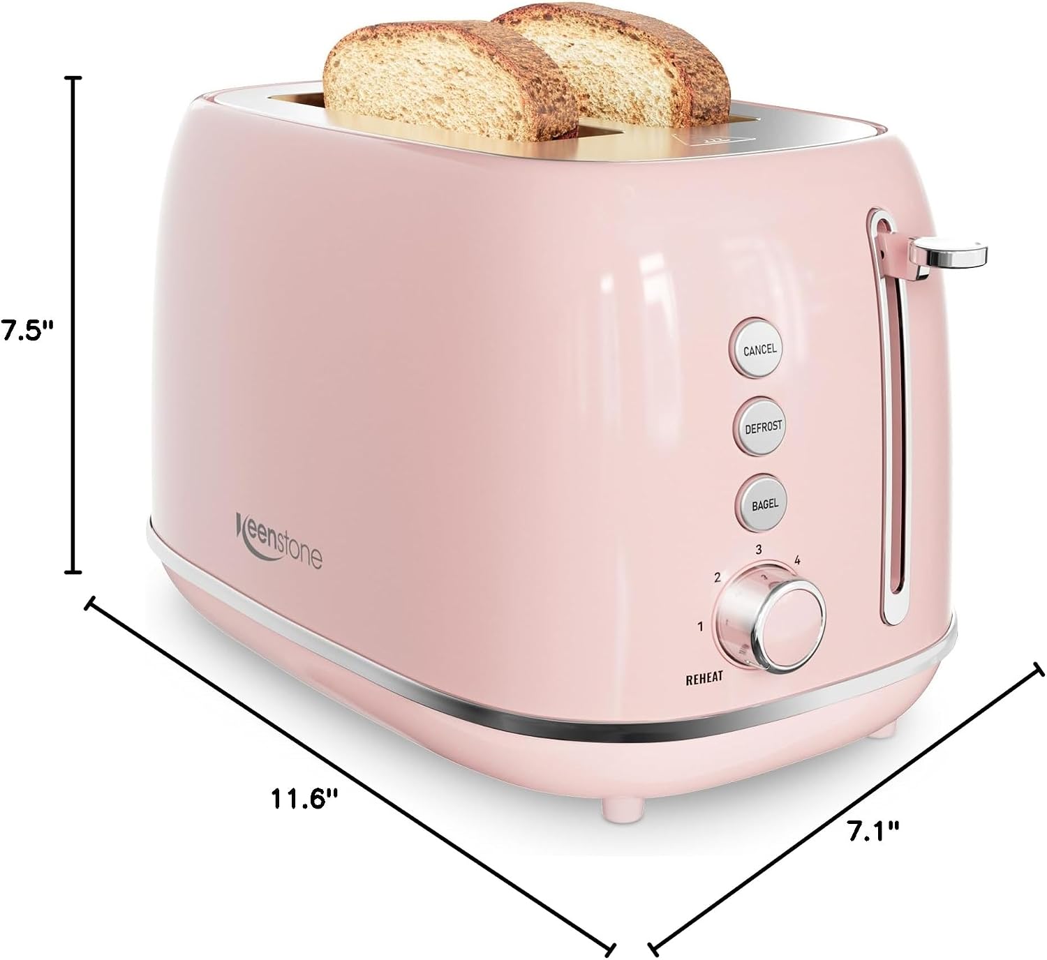 2 Slice Toaster Retro Stainless Steel with Bagel, Cancel, Defrost Function and 6 Bread Shade Settings Bread Toaster, Extra Wide Slot and Removable Crumb Tray (Pink) - Image 8
