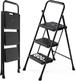 OLIXIS 3 Step Ladder, 800lbs Foldab...