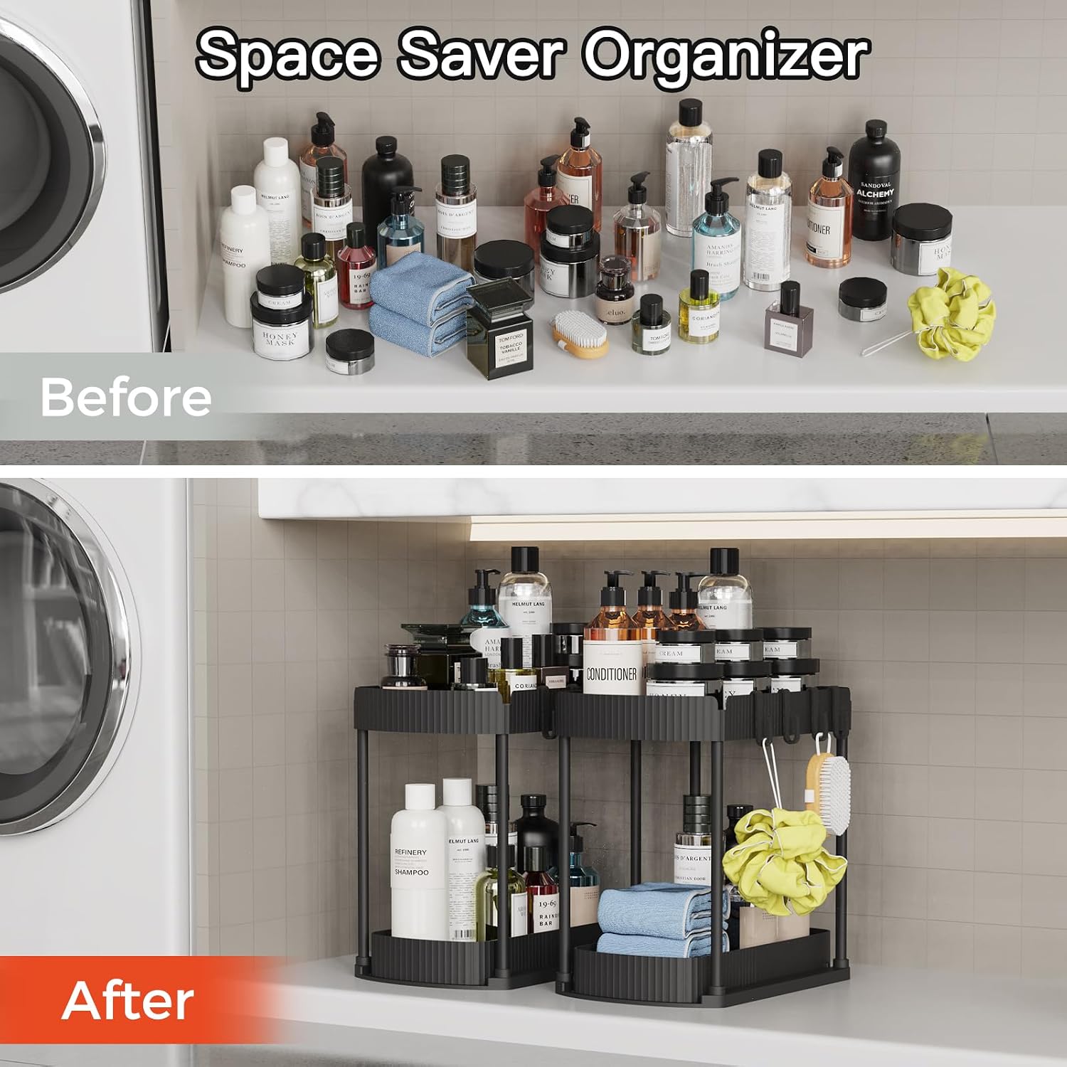 2 Packs Under Sink Pull-Out Storage Organizers, 12.8 Inches, Black | Multi-Purpose Cabinet Organizers and Storage for Bathroom & Kitchen - Image 5