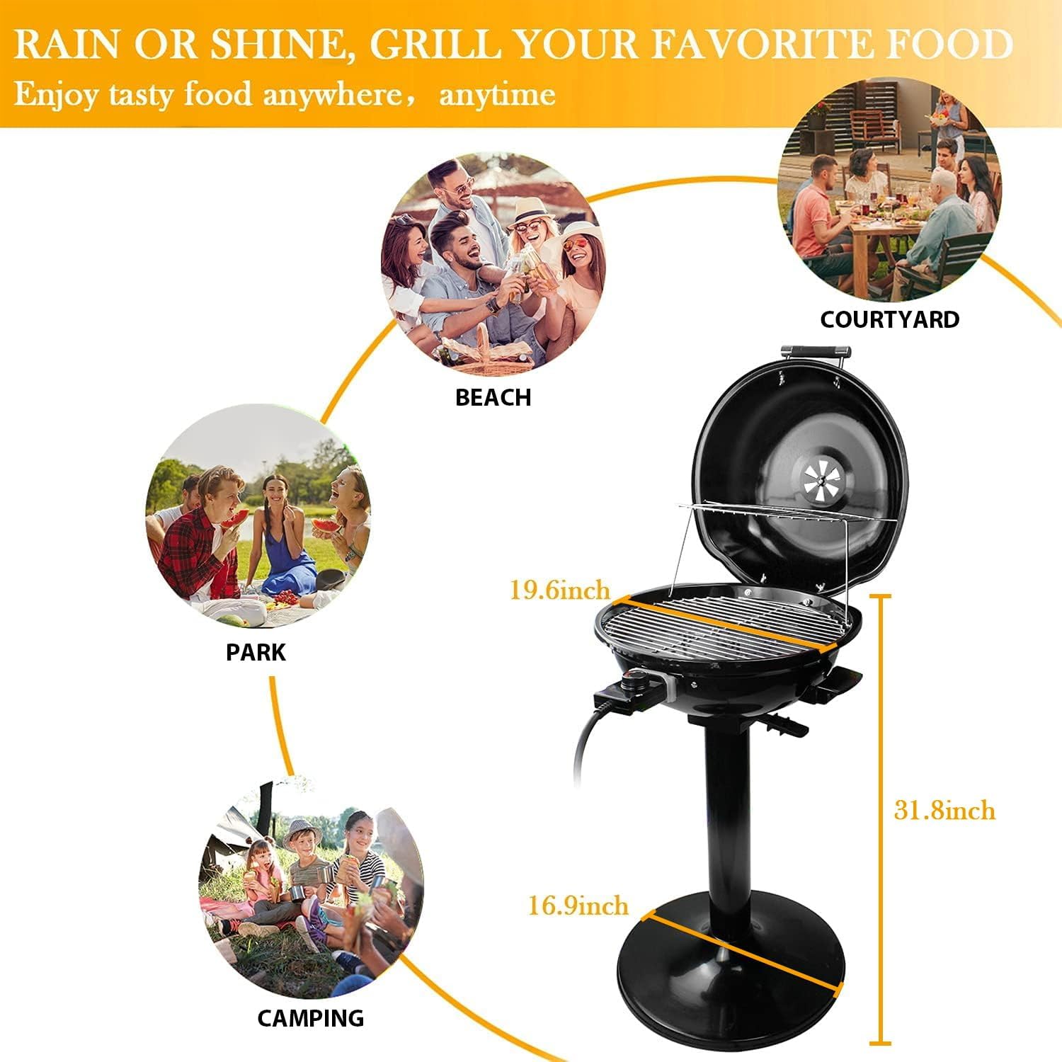Electric Grill, Techwood Indoor/Outdoor Electric BBQ Grill, 1600W Portable Removable Stand Grill with Adjustable Heat & Drip Tray, Double Layer Design for Party, Patio & Backyard (Black) - Image 5