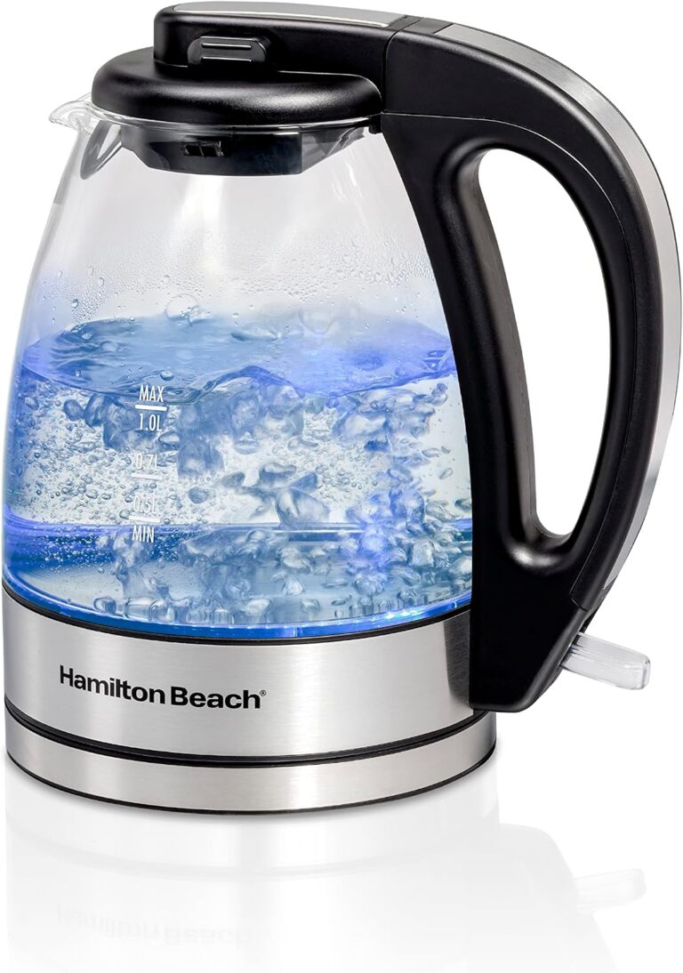 Hamilton Beach 1 Liter Electric Tea Kettle, Water Boiler & Heater | Fast Boiling 1500 Watts | BPA Free | Cordless Serving | Auto-Shutoff & Boil-Dry Protection | Blue LED | Clear Glass