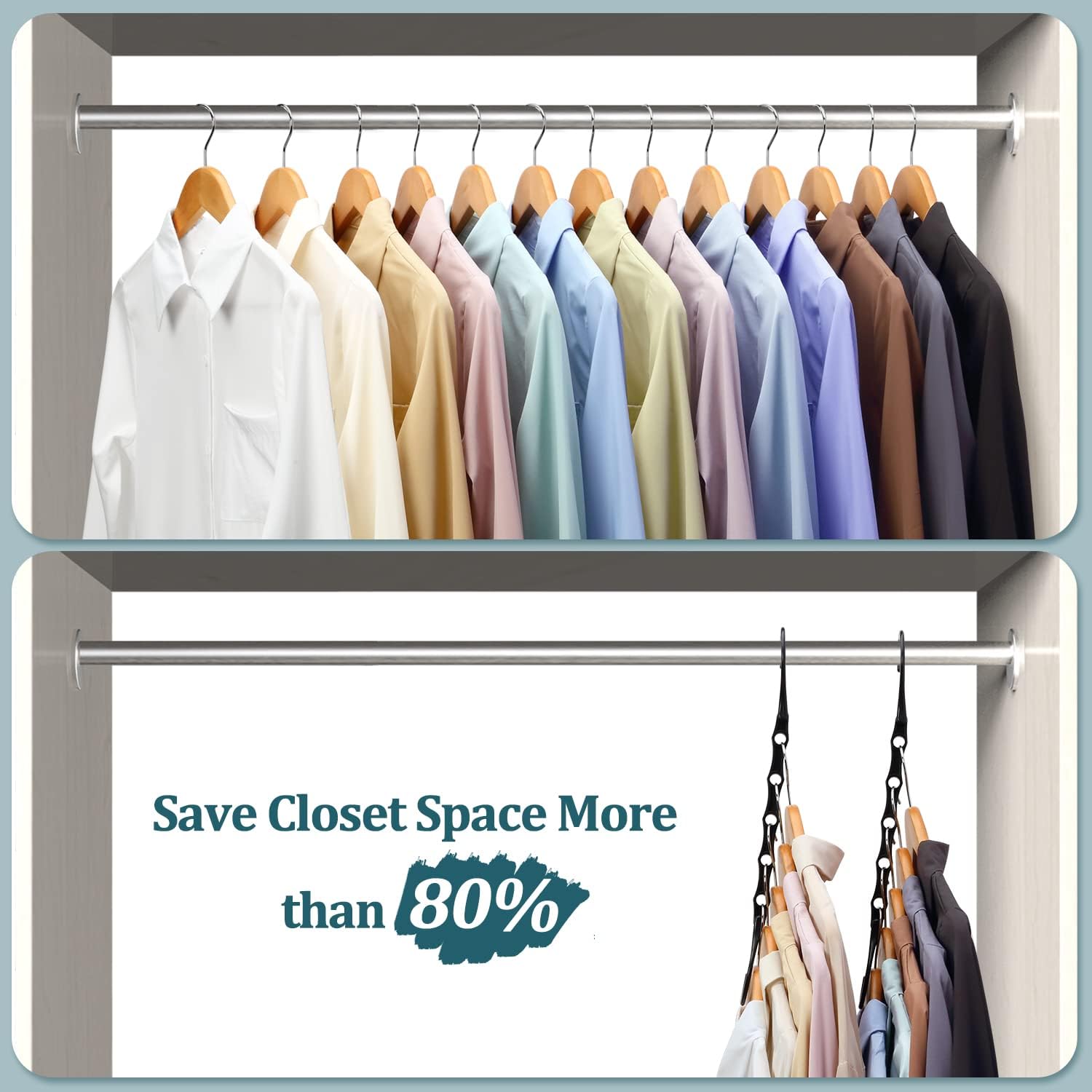 AMKUFO 6 Pack-Closet-Organizers-and-Storage, Space-Saving-Hangers Black | Magic-Hangers, Closer-Organizer-for-Closet-Organization, Space-Saver-Hanger-Organizer-for-Multipurpose, Dorm-Room-Essentials - Image 2