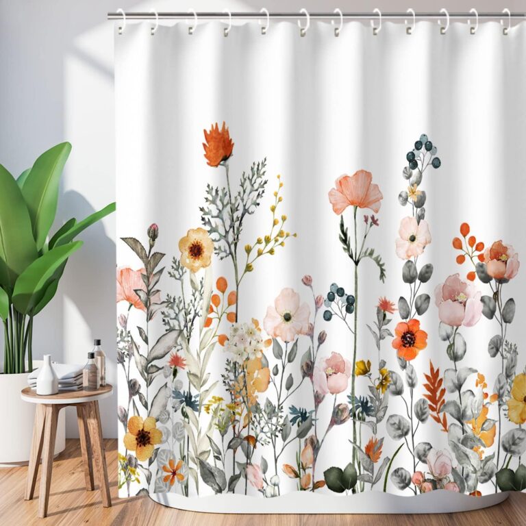 LIVILAN Floral Shower Curtains for Bathroom Flower Pretty Fabric Colorful Wildflower Flowered Shower Curtain with 12 Hooks Decorative Machine Washable, 72" W x 72" H